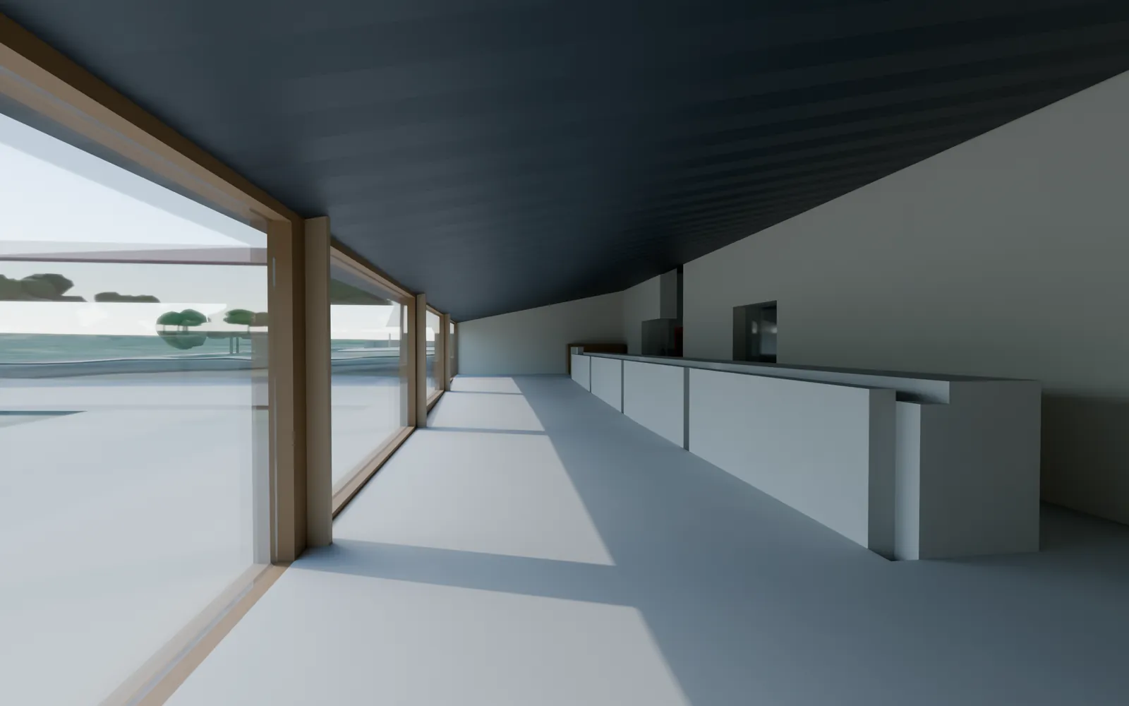 Intérieur de l'espace de réparation, vers le coin café
